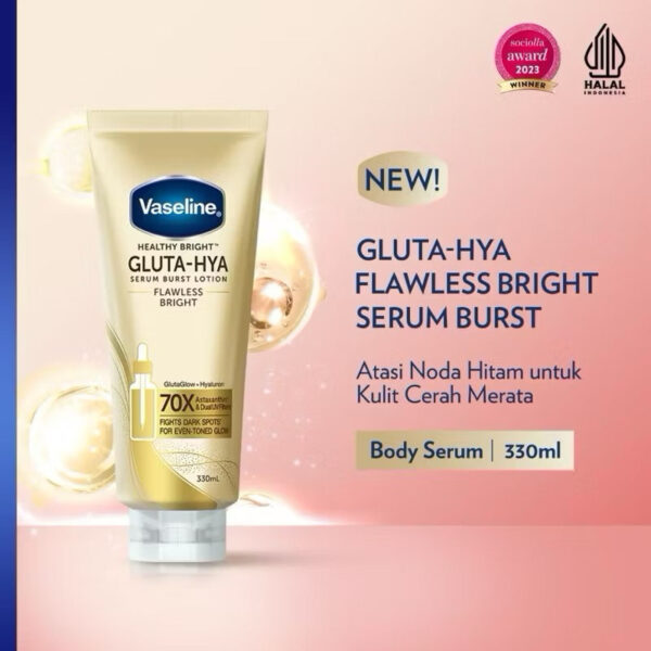 Vaseline Gluta - HYA Glow Serum 70X Serum Burst UV Lotion - FLAWLESS GLOW 330 ml - ( Gold )